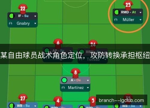 某自由球员战术角色定位，攻防转换承担枢纽